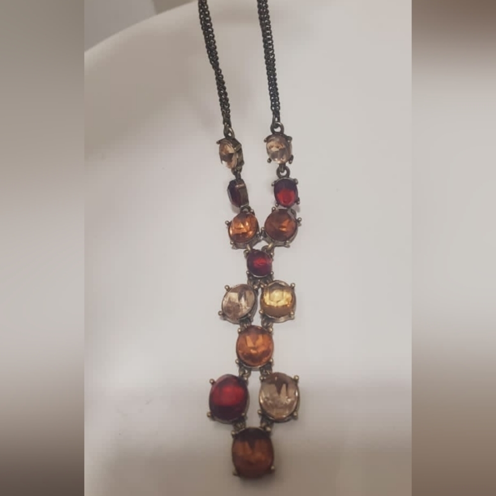 Large Multi Color Dangle Rhinestone Necklace. Multicolored Amber Drop Necklace🌴 - Picture 7 of 8